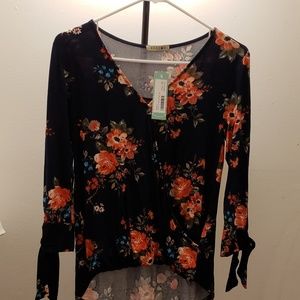 Beacon Imay Tie Sleeve Top XS Navy